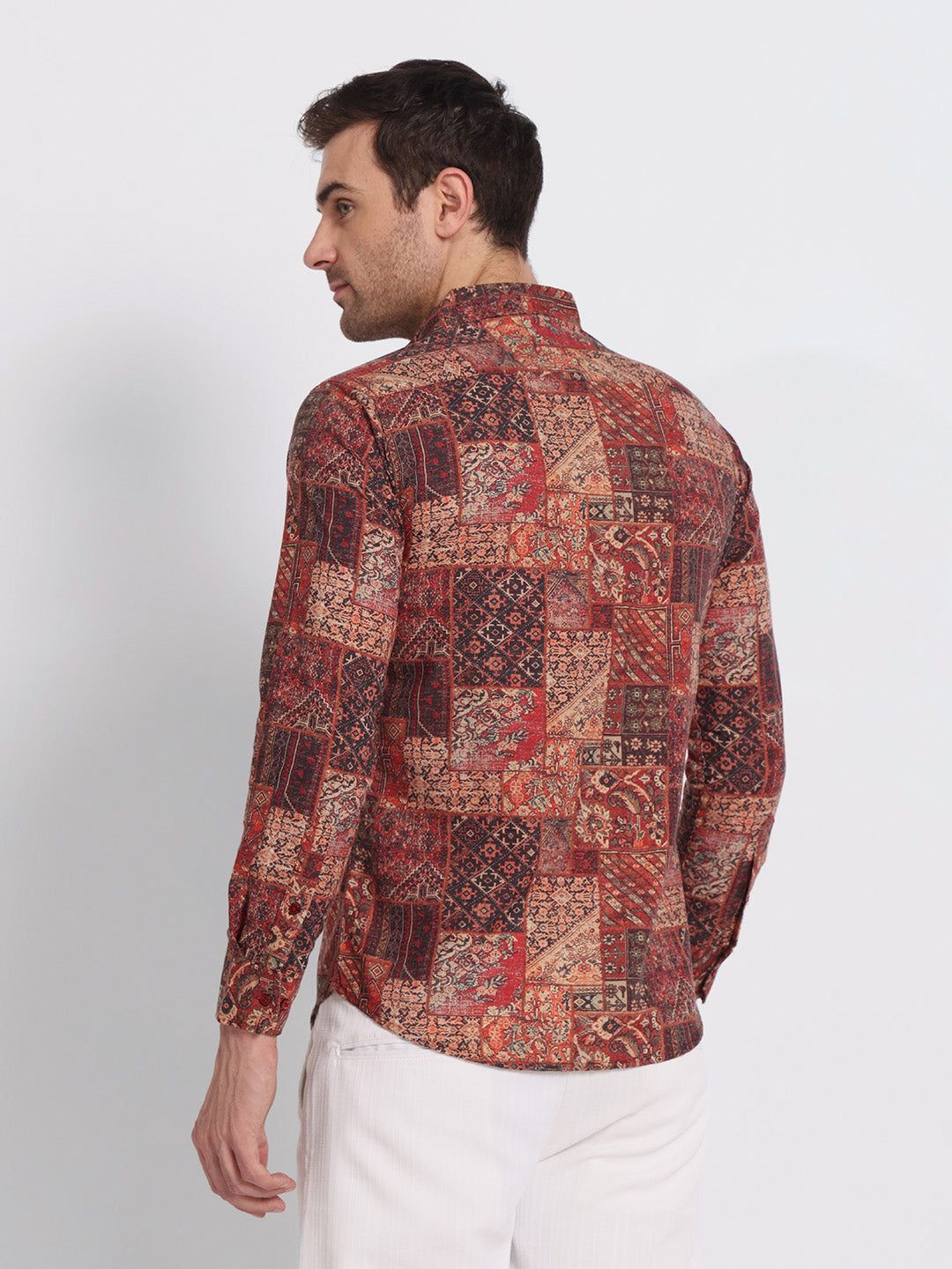 Red Print Cotton linen shirt