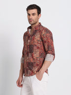 Red Print Cotton linen shirt