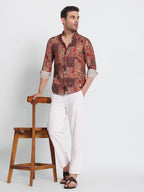 Red Print Cotton linen shirt
