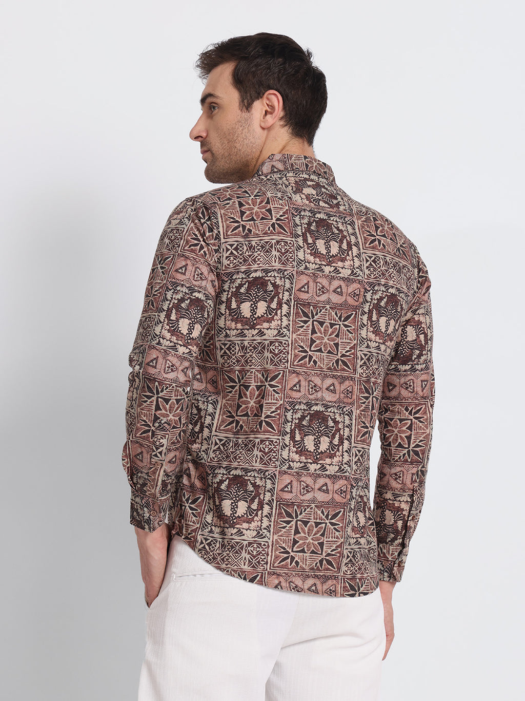 Brown Print Cotton Linen Shirt