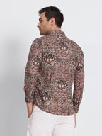 Brown Print Cotton Linen Shirt
