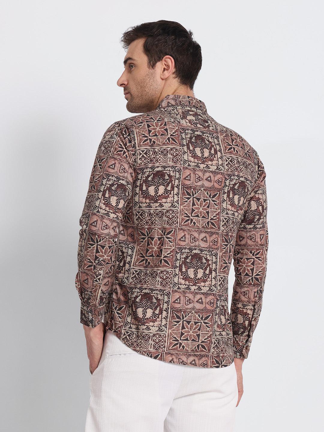 Brown Print Cotton Linen Shirt