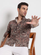 Brown Print Cotton Linen Shirt
