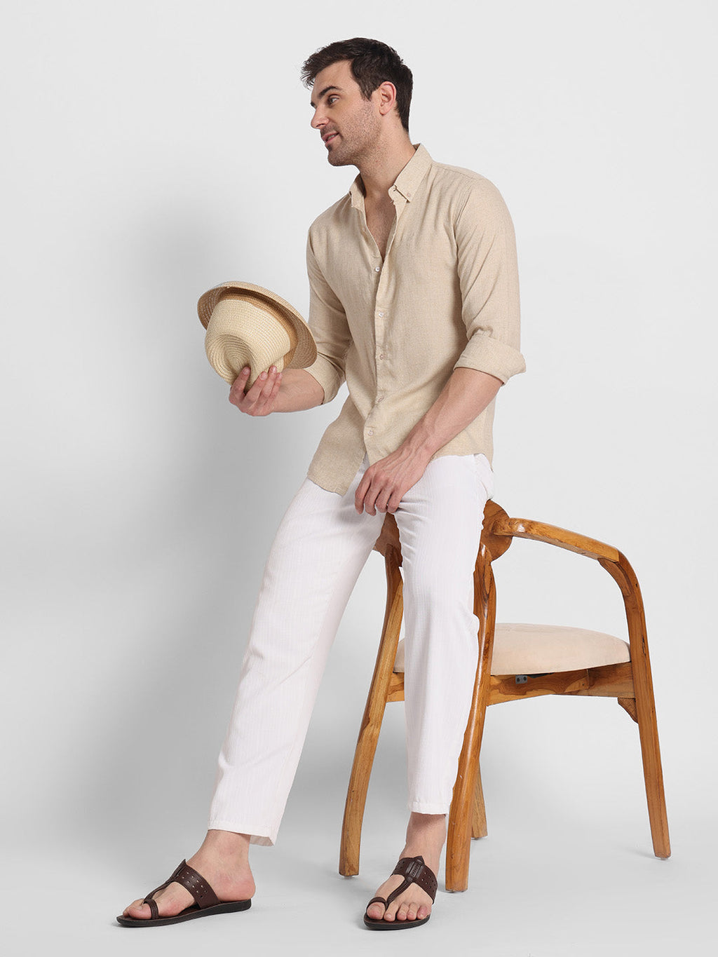 Beige Linen Shirt For Men