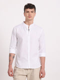 White Linen Mandarin Collar Shirt