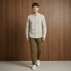 White Stripes Linen Khadi Mandarin Collar Shirt