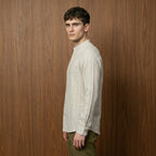 White Stripes Linen Khadi Mandarin Collar Shirt