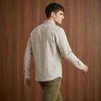 White Stripes Linen Khadi Mandarin Collar Shirt