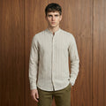 White Stripes Linen Khadi Mandarin Collar Shirt