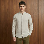 White Stripes Linen Khadi Mandarin Collar Shirt