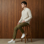 White Stripes Linen Khadi Mandarin Collar Shirt