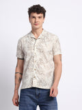 Sage Green Printed Half Shirt For Men