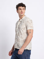 Sage Green Printed Half Shirt For Men