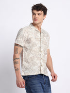 Sage Green Printed Half Shirt For Men