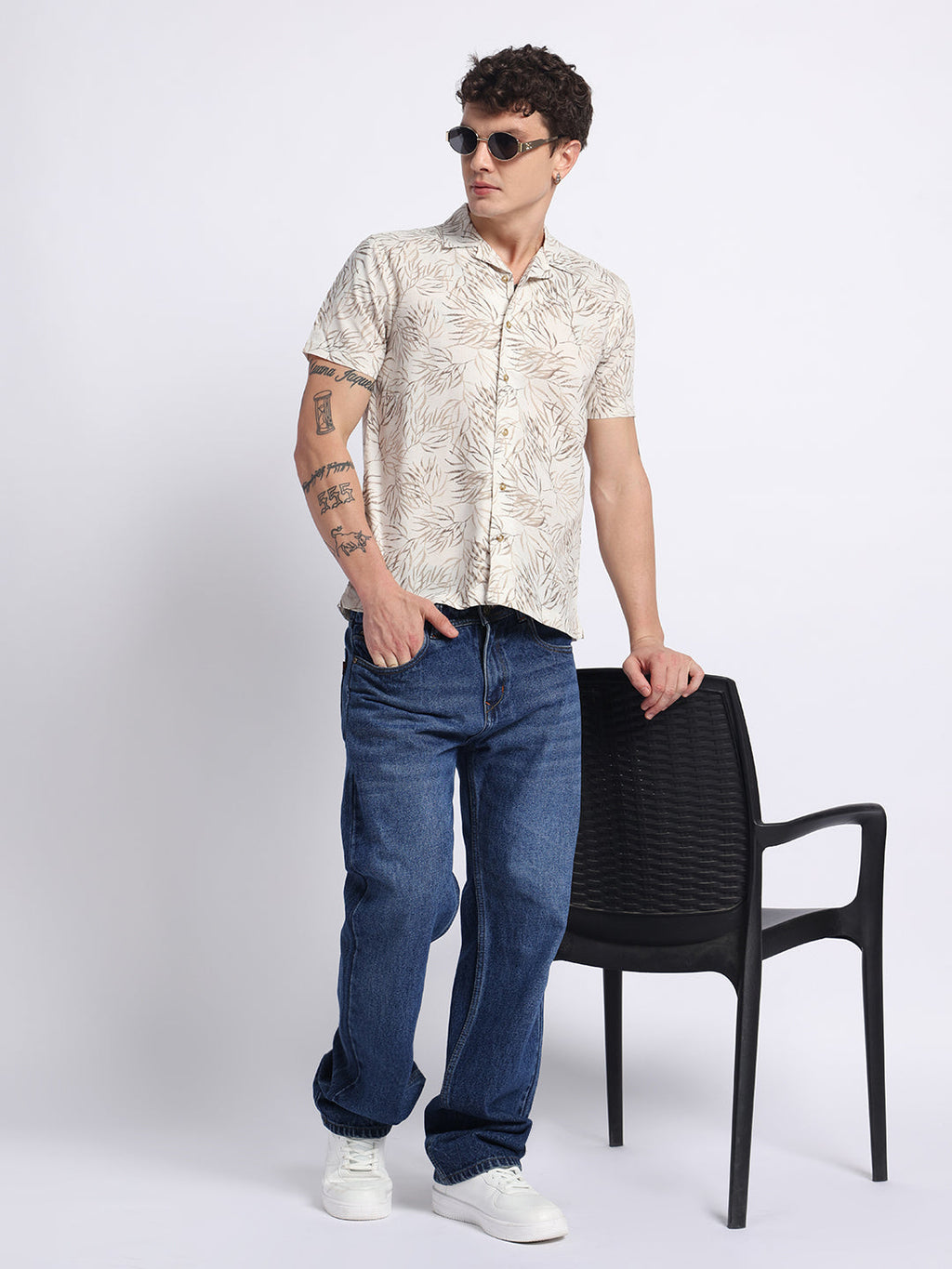 Sage Green Printed Half Shirt For Men