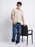 Sage Green Printed Half Shirt For Men