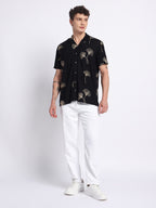 Black Viscose Embroidered Half shirt