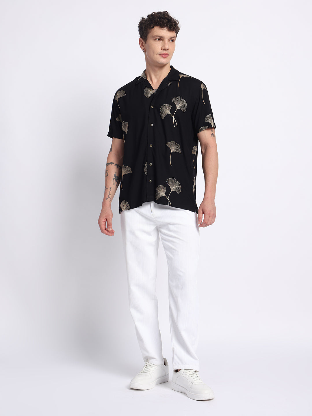 Black Viscose Embroidered Half shirt