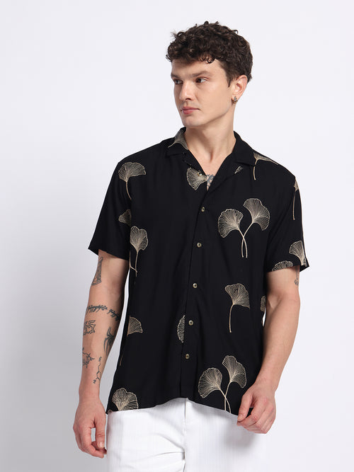 Black Viscose Embroidered Half shirt