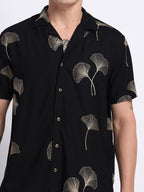 Black Viscose Embroidered Half shirt