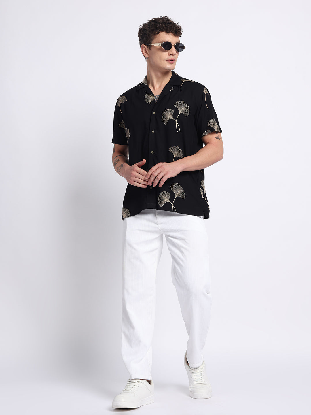 Black Viscose Embroidered Half shirt