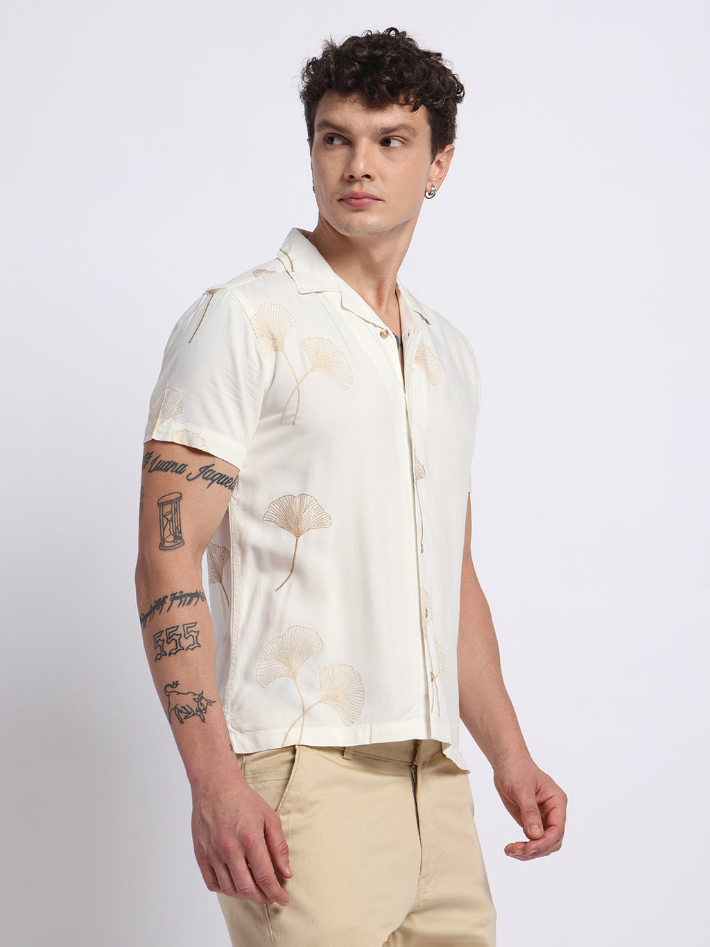 White Viscose Embroidered Half shirt