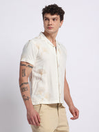 White Viscose Embroidered Half shirt