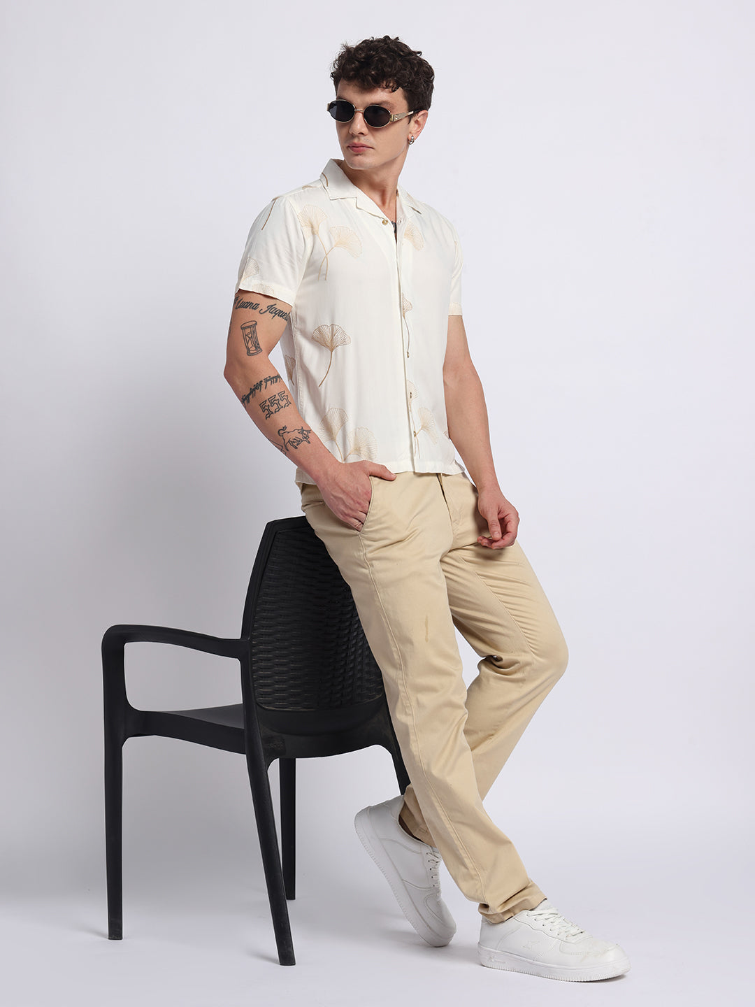 White Viscose Embroidered Half shirt
