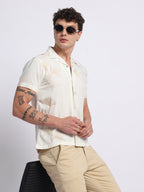 White Viscose Embroidered Half shirt