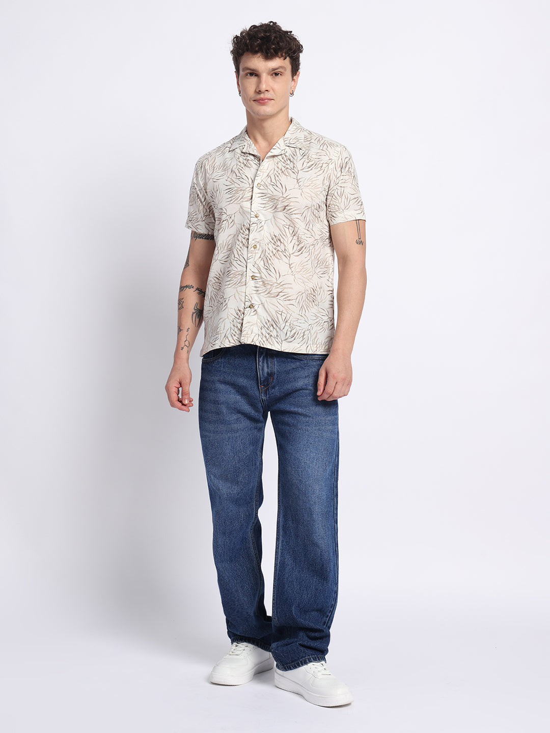 Green Half linen cotton shirt