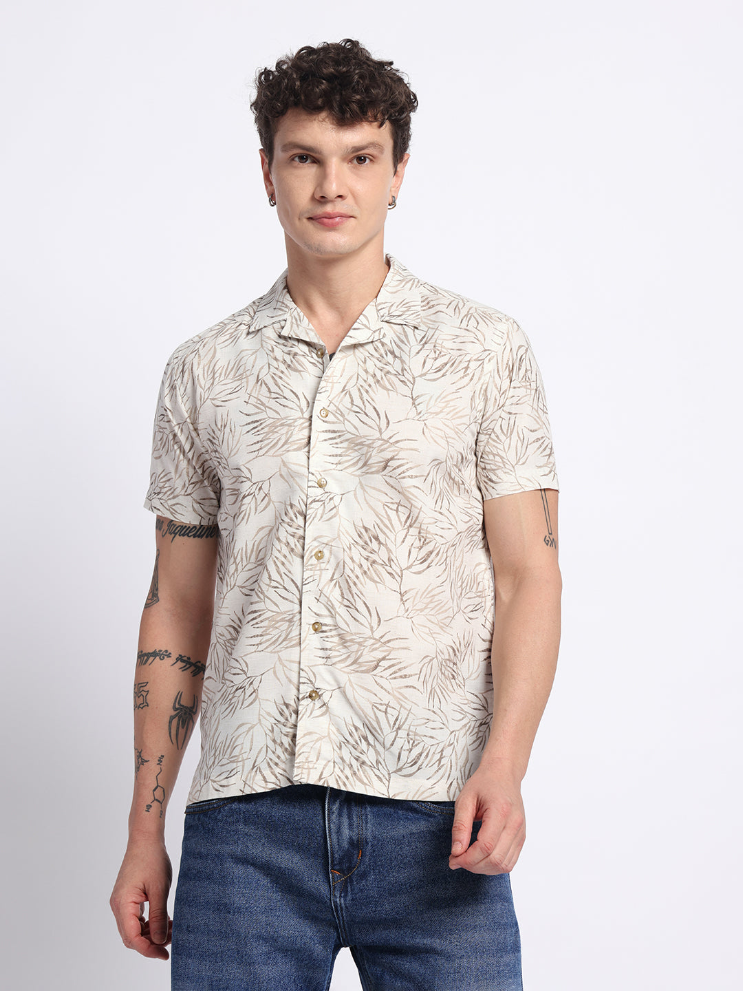 Green Half linen cotton shirt