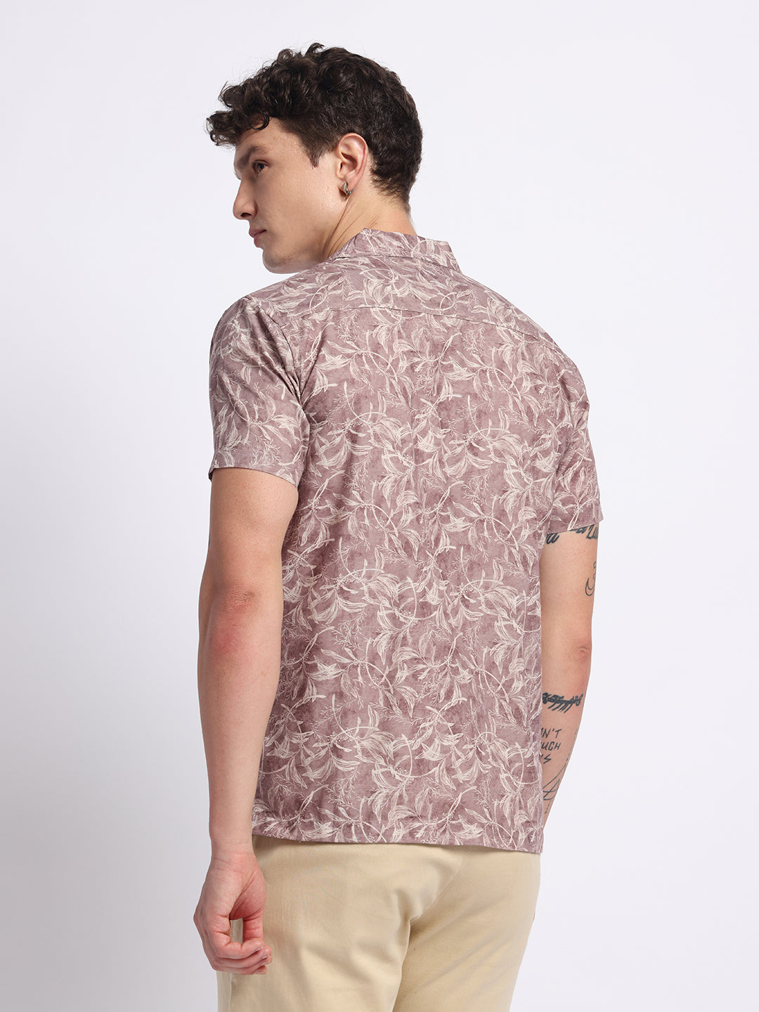 Mauve Half linen cotton shirt