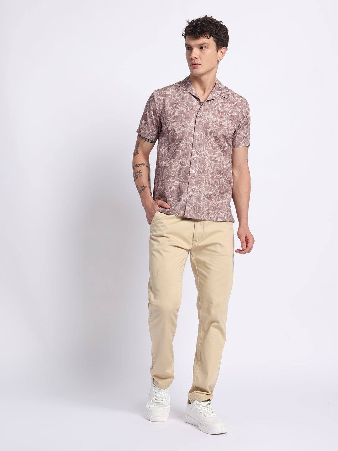 Mauve Half linen cotton shirt