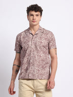 Mauve Half linen cotton shirt