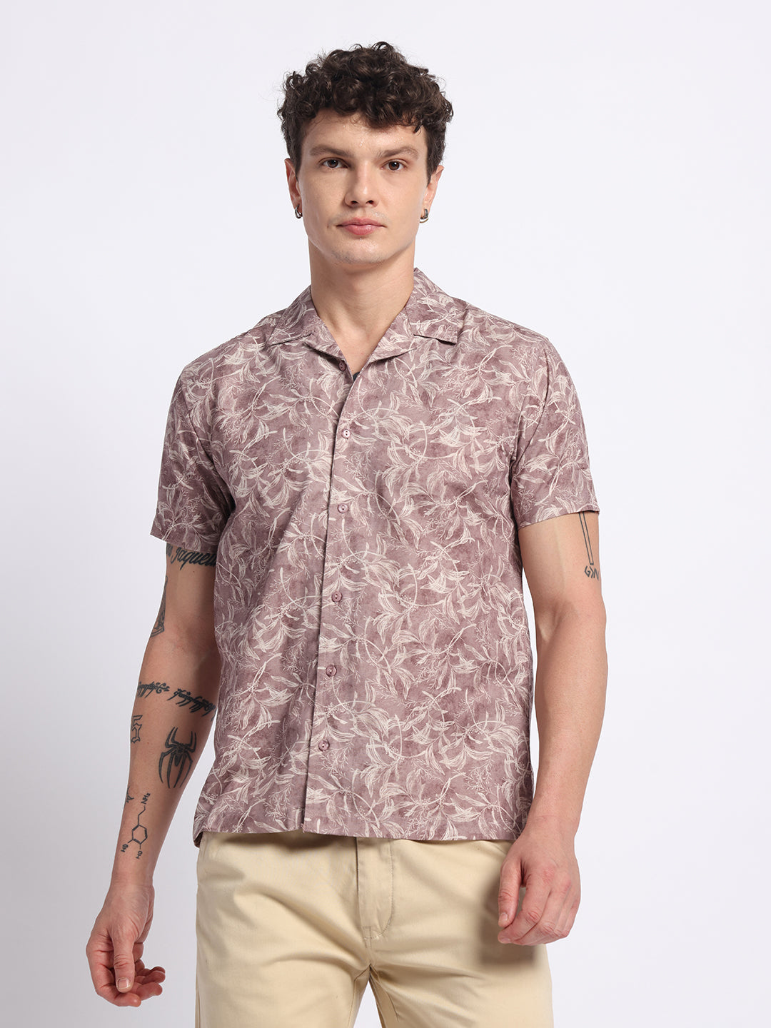 Mauve Half linen cotton shirt