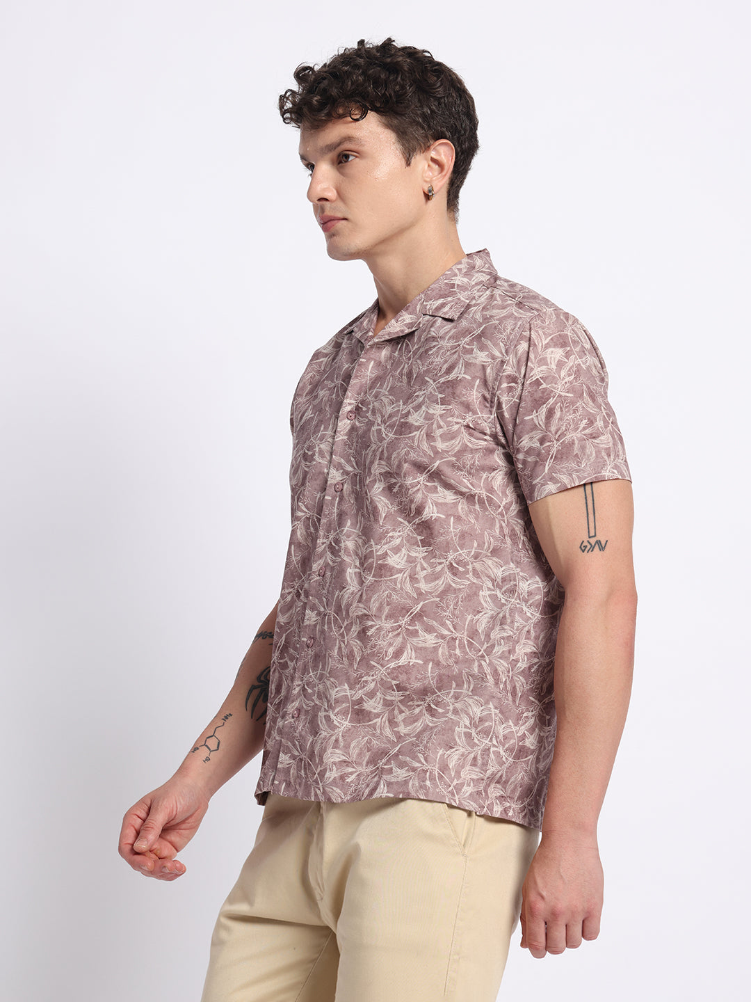 Mauve Half linen cotton shirt