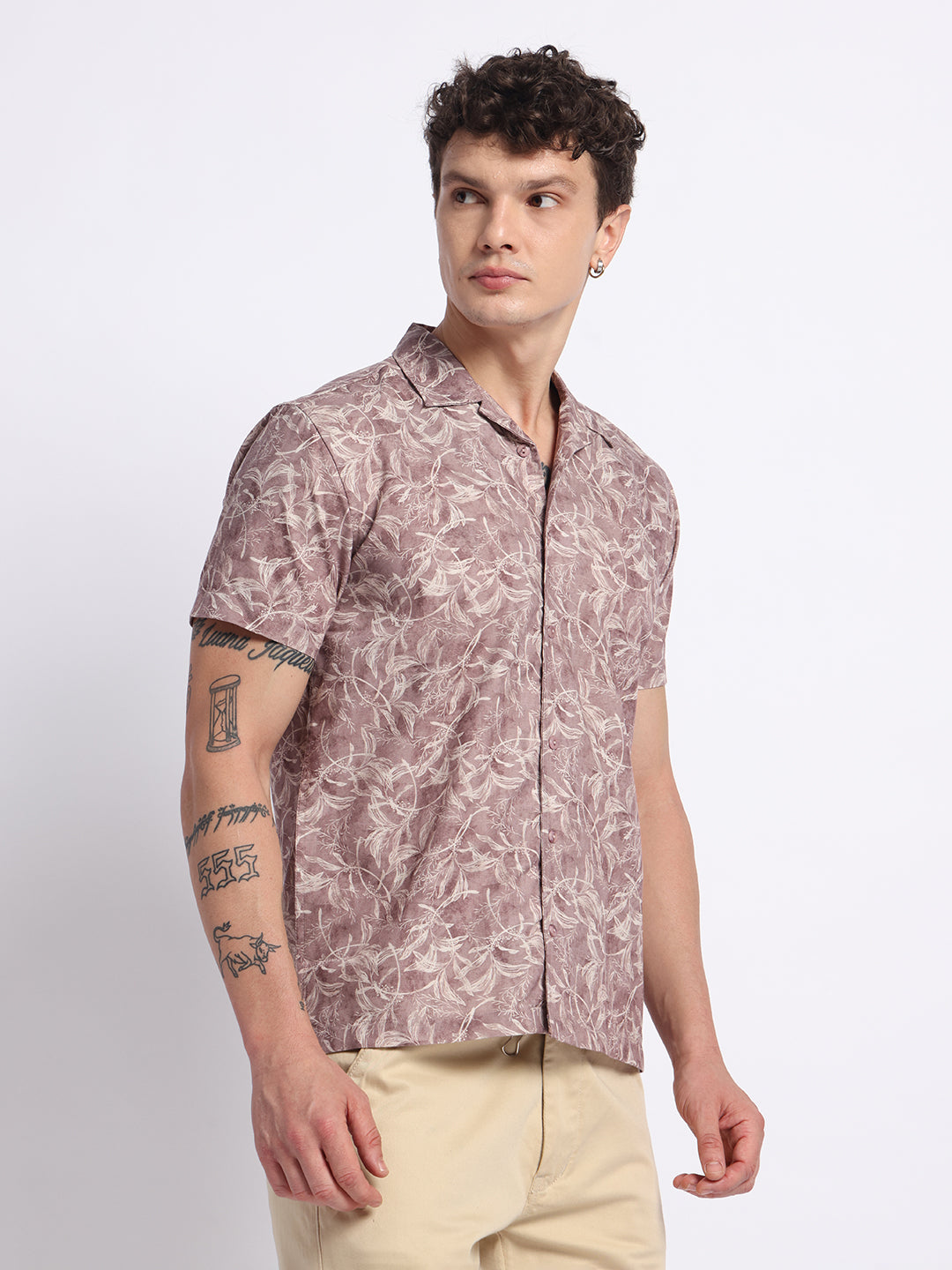 Mauve Half linen cotton shirt