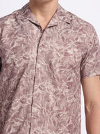 Mauve Half linen cotton shirt