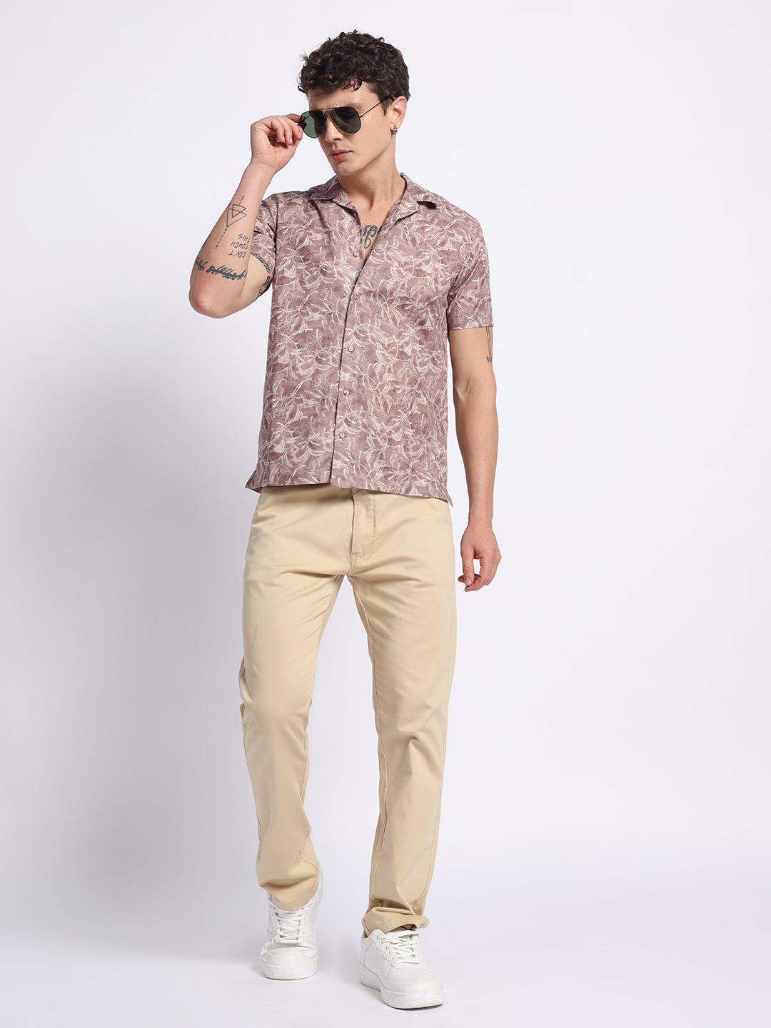 Mauve Half linen cotton shirt