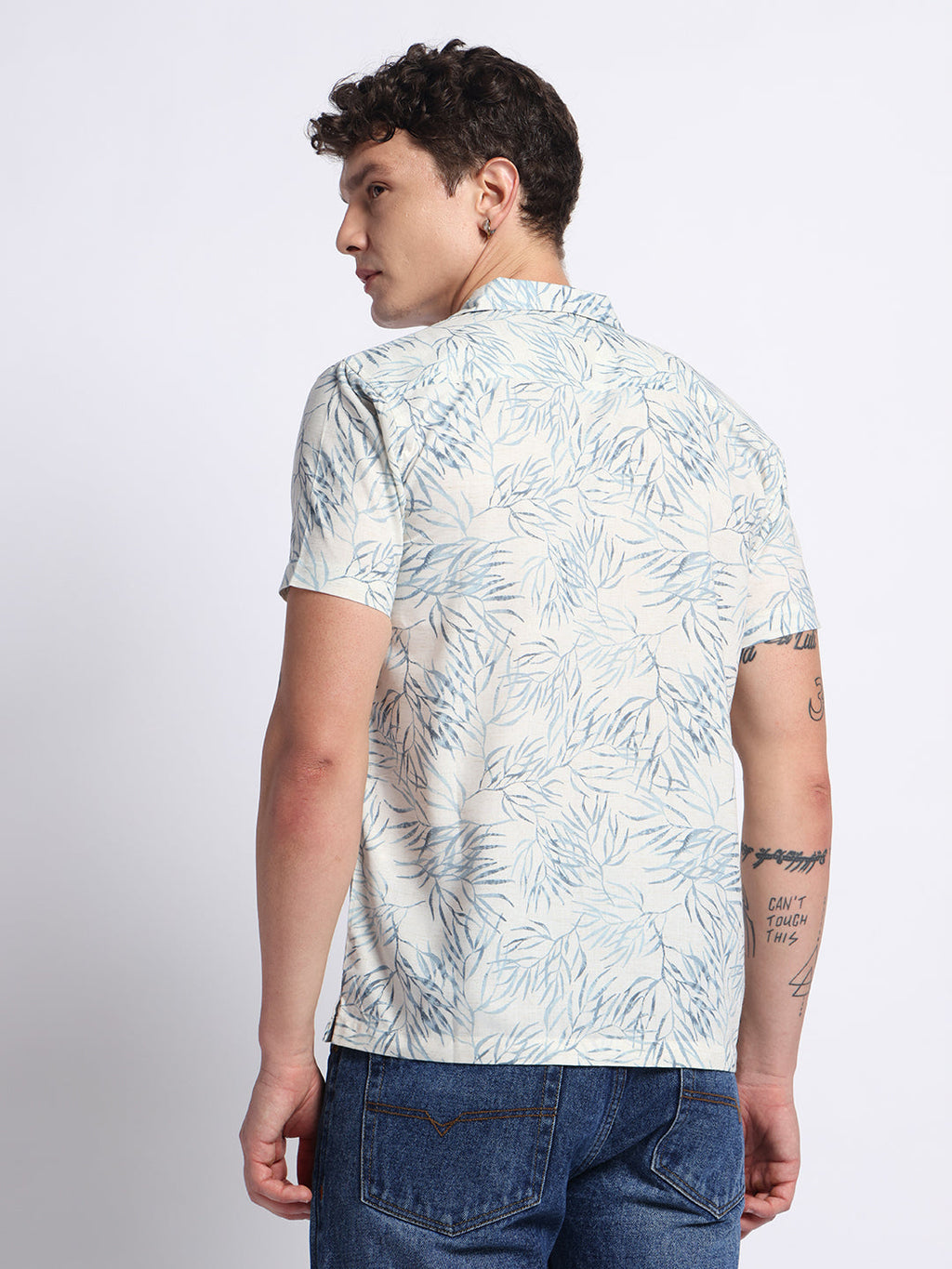 Green Printed Half Shirt For Men