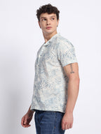 Green Printed Half Shirt For Men