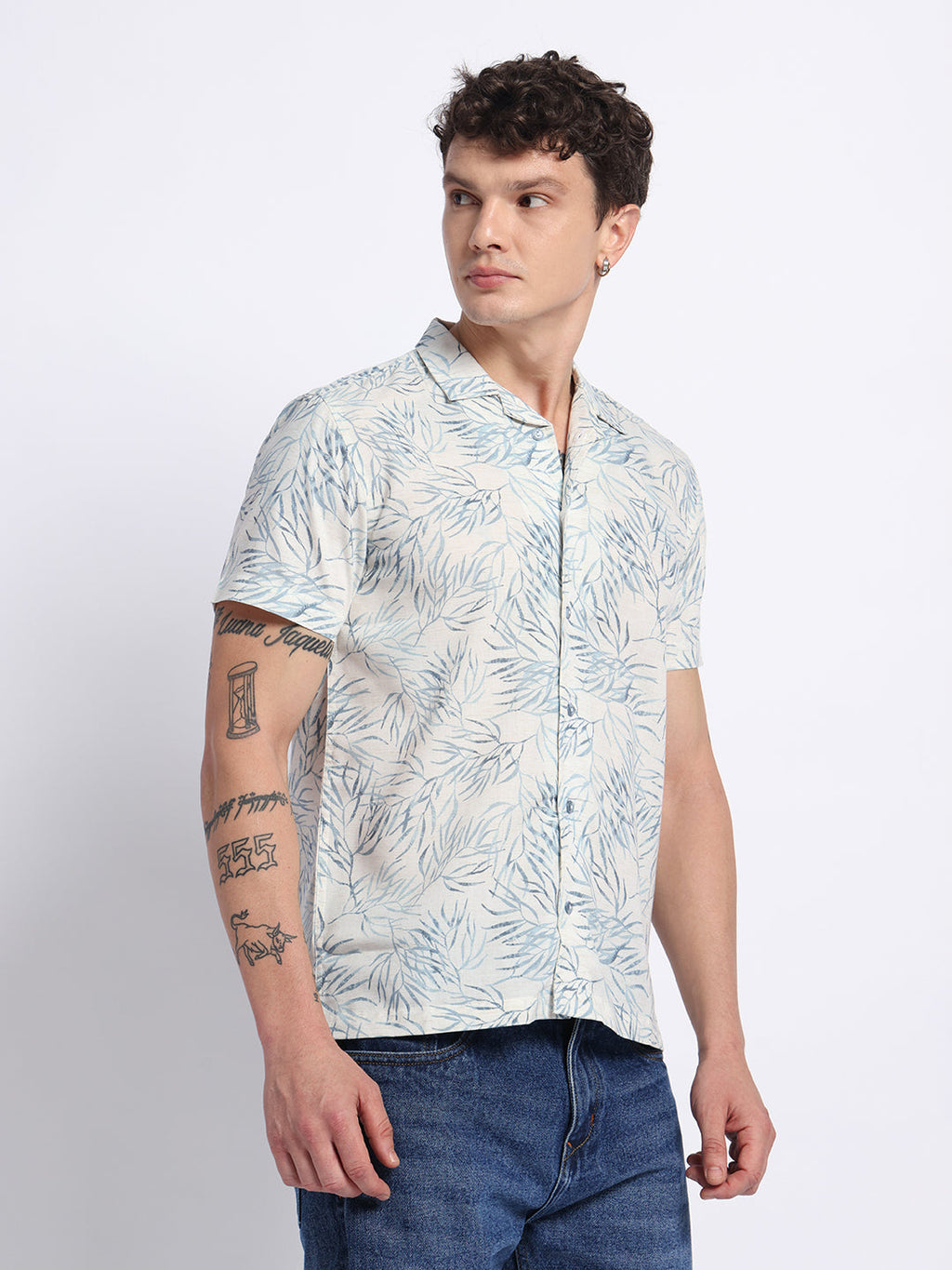 Green Printed Half Shirt For Men