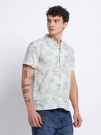 Green Printed Half Shirt For Men