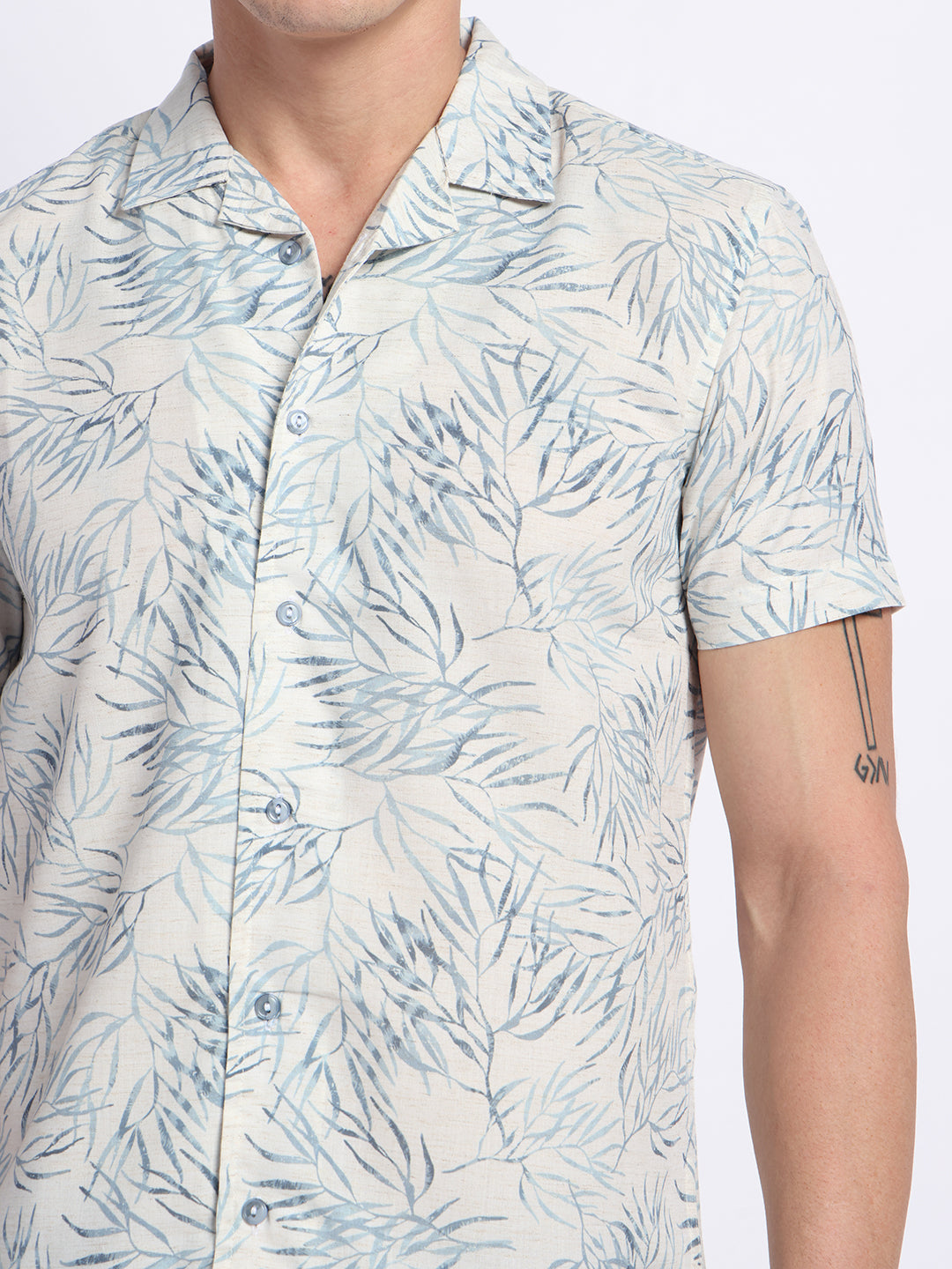 Blue Half linen cotton shirt