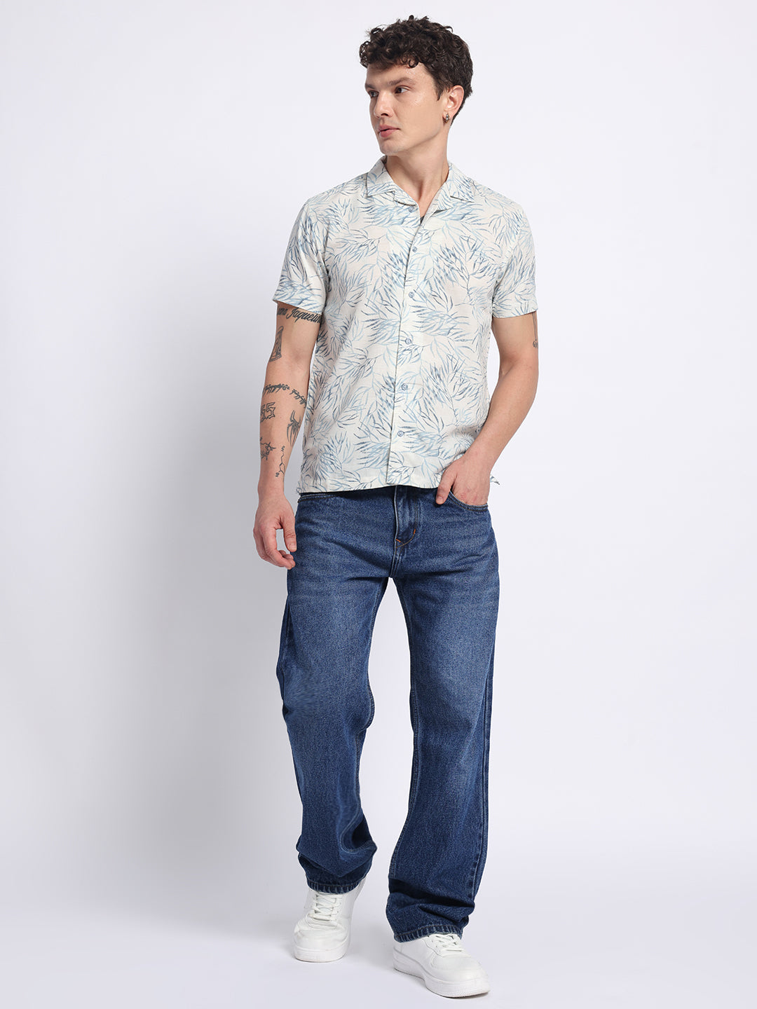Blue Half linen cotton shirt