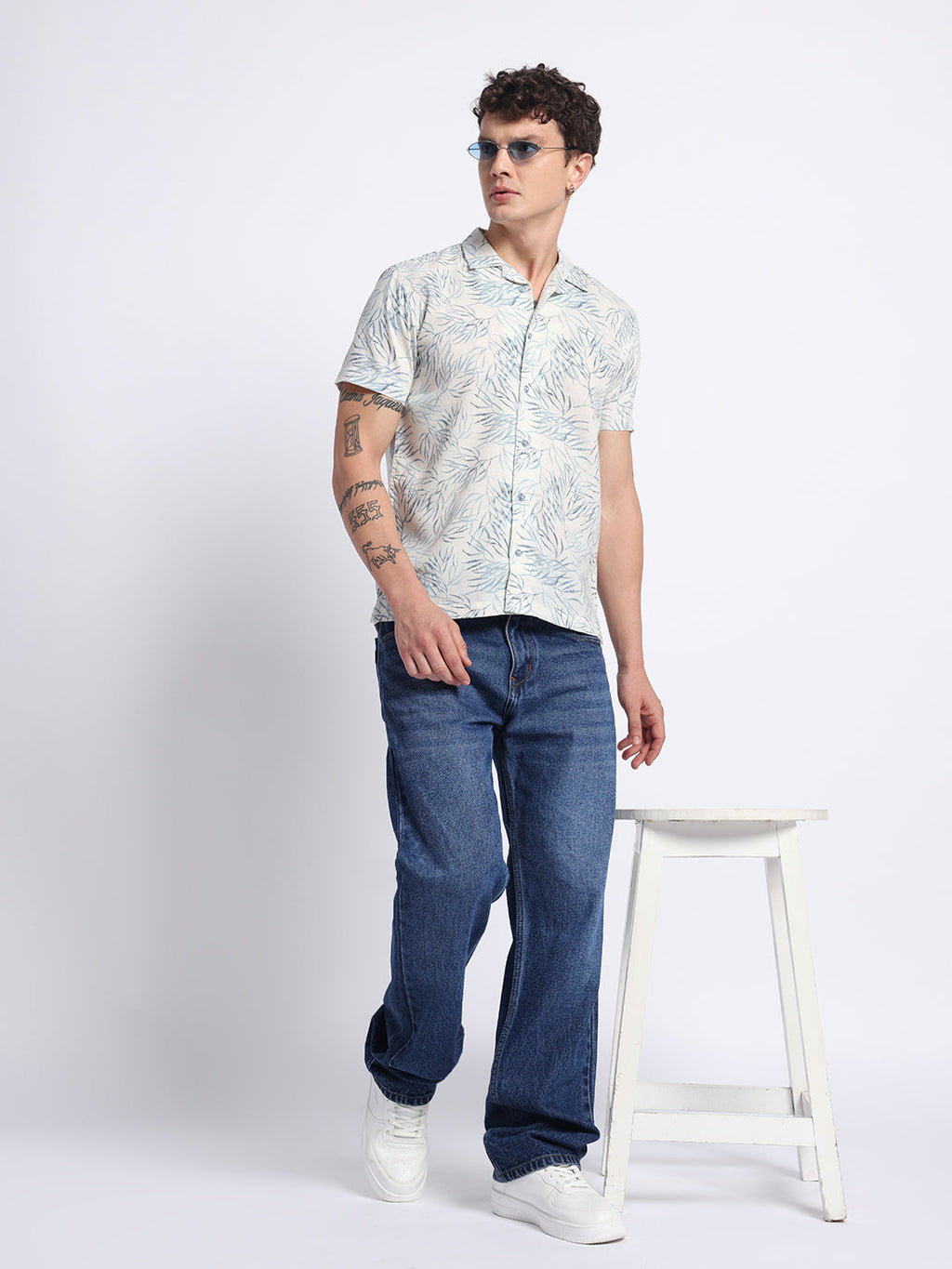 Green Printed Half Shirt For Men