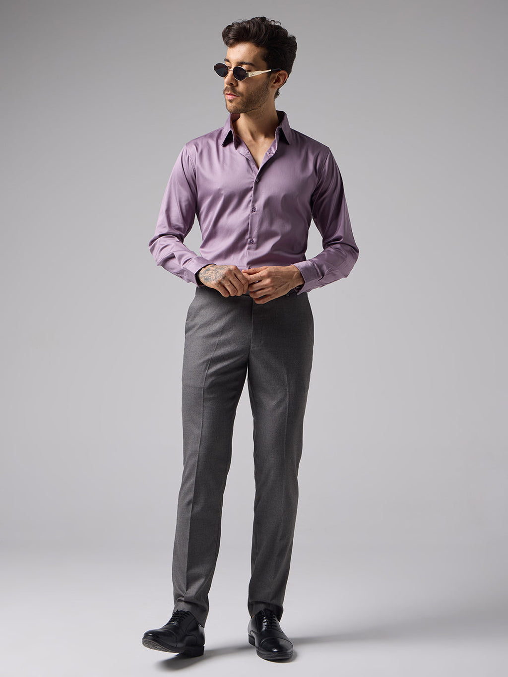 Lavender Formal Satin Shirt For Men