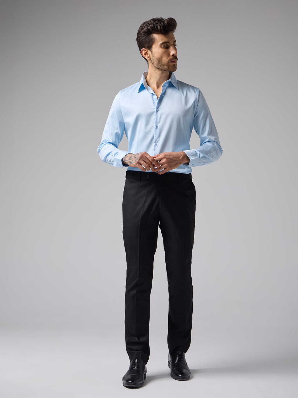 Powder Blue Formal Satin Shirt For Men