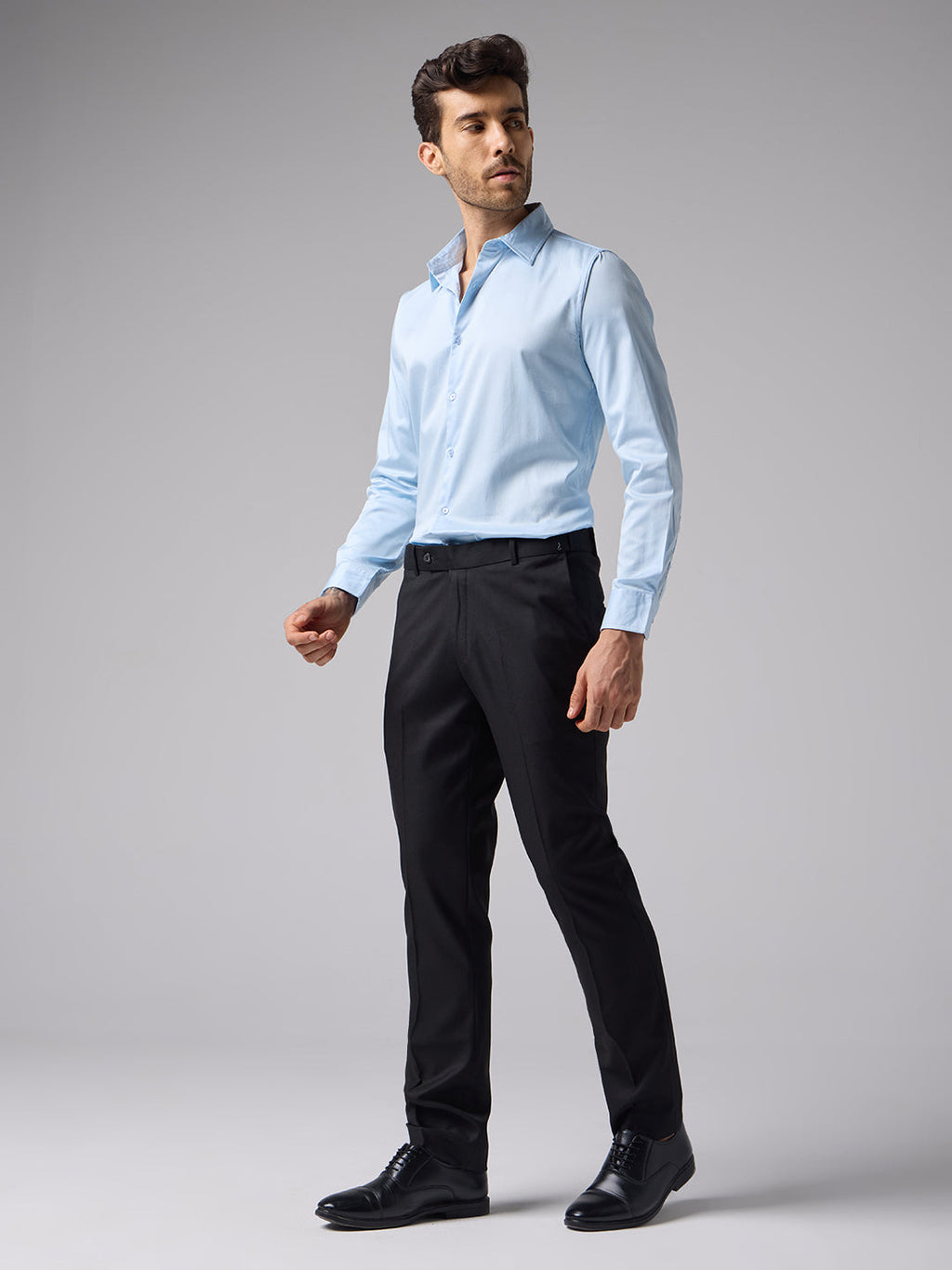 Powder Blue Formal Satin Shirt For Men