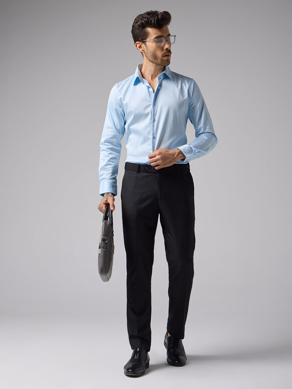 Powder Blue Formal Satin Shirt For Men